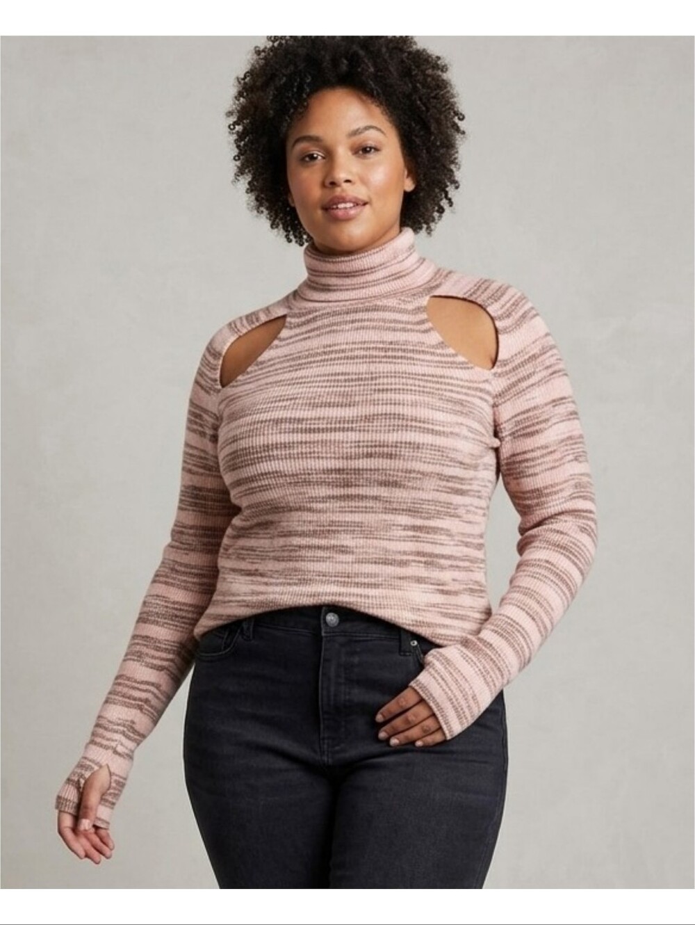 Wild Fable Fitted Mock Turtleneck Cut out Pullover Sweater Space dye Size XXL